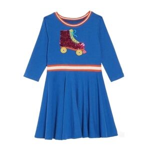 Mini Boden Blue Roller Skate Sequin Skater Dress Girls Size 3-4 Years